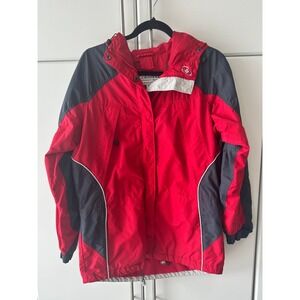 Columbia‎ Sportswear Mens Large Red Gray Colorblock Hooded Windbreaker Jacket